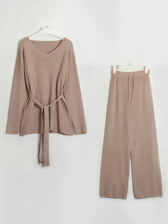 パンツセット サッシュ ソリッドカラー デイリー カジュアル 秋 春 女性服