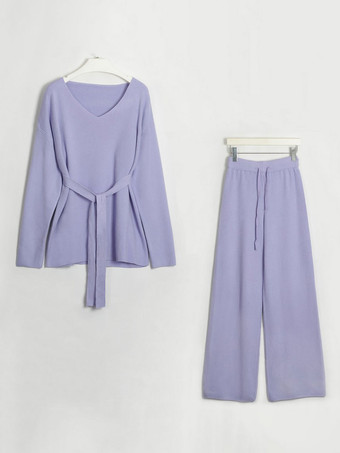 パンツセット サッシュ ソリッドカラー デイリー カジュアル 秋 春 女性服