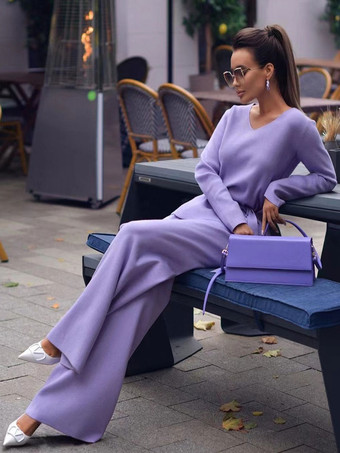 パンツセット サッシュ ソリッドカラー デイリー カジュアル 秋 春 女性服