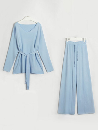 パンツセット サッシュ ソリッドカラー デイリー カジュアル 秋 春 女性服