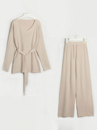 パンツセット サッシュ ソリッドカラー デイリー カジュアル 秋 春 女性服