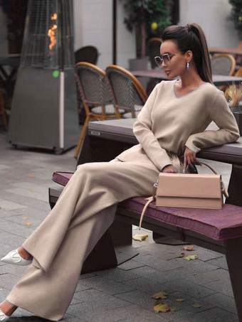 アプリコットパンツセット サッシュ ソリッドカラー デイリー カジュアル 秋 春 女性服