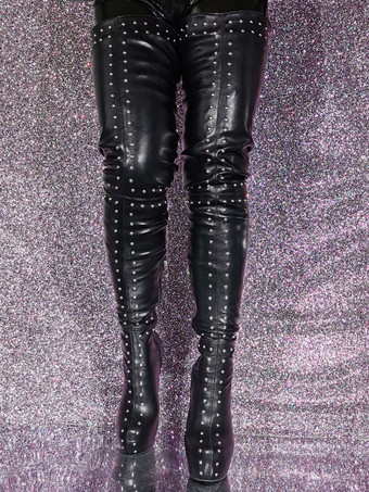 女性のサイブーツ ラウンドトゥ スティレットヒール PU レザー