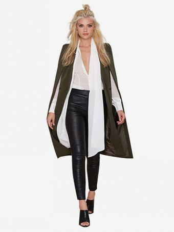 ハンターグリーン 女性用ポンチョ Vネック バットウィング ストレッチ スプリットフロントケープ