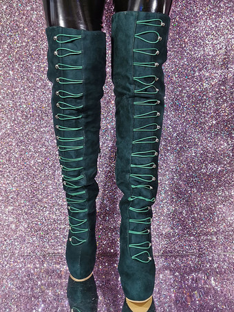 Plus Size Tigh High Boots Round Toe Stiletto Heel Micro Suede Upper