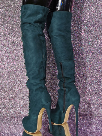 Plus Size Tigh High Boots Round Toe Stiletto Heel Micro Suede Upper