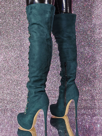 Plus Size Tigh High Boots Round Toe Stiletto Heel Micro Suede Upper