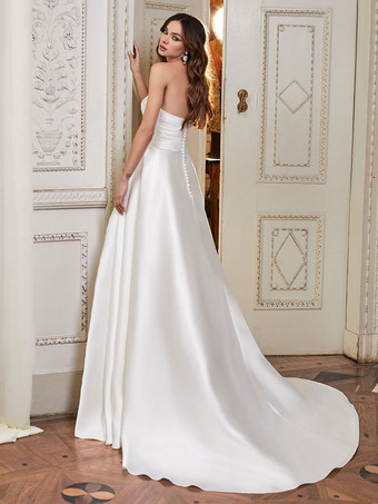 ブラック ロイヤル ウェディング ドレス A ライン ノースリーブ サテン ファブリック スイープ ブライダル ドレス