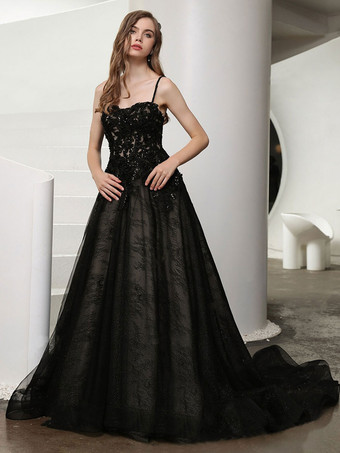 ゴシックウェディングドレス レース Aライン ノースリーブ ナチュラルウエスト レース コートトレーン ブライダルドレス