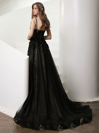 ゴシックウェディングドレス レース Aライン ノースリーブ ナチュラルウエスト レース コートトレーン ブライダルドレス