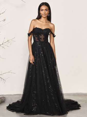 ブラック ロイヤル ウェディングドレス レース Aライン ノースリーブ ナチュラル ウエスト レース スイープ ブライダルドレス