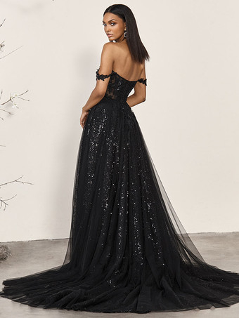 ブラック ロイヤル ウェディングドレス レース Aライン ノースリーブ ナチュラル ウエスト レース スイープ ブライダルドレス