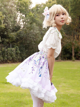 スイートロリータSK花柄ライラックフリルロリータスカート