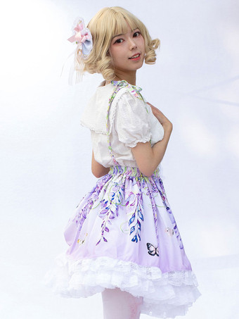 スイートロリータSK花柄ライラックフリルロリータスカート