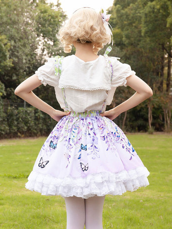 スイートロリータSK花柄ライラックフリルロリータスカート