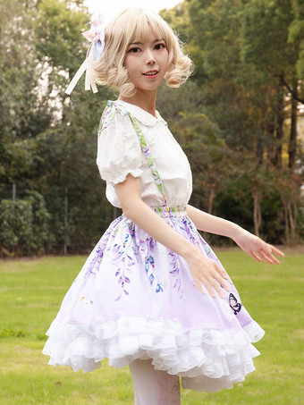 スイートロリータSK花柄ライラックフリルロリータスカート