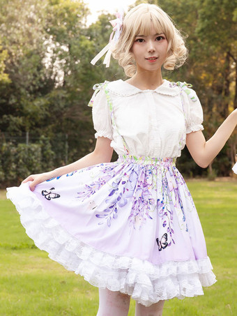 スイートロリータSK花柄ライラックフリルロリータスカート