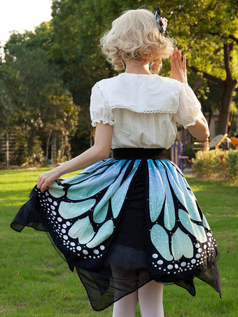 原宿ファッションロリータスカートイメージとして蝶フリル花柄ロリータスカート