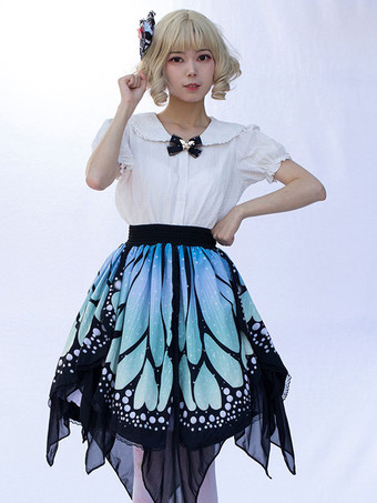原宿ファッションロリータスカートイメージとして蝶フリル花柄ロリータスカート