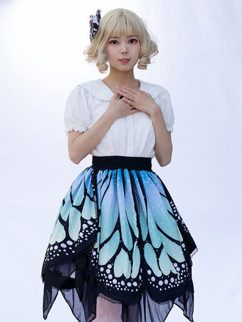 原宿ファッションロリータスカートイメージとして蝶フリル花柄ロリータスカート