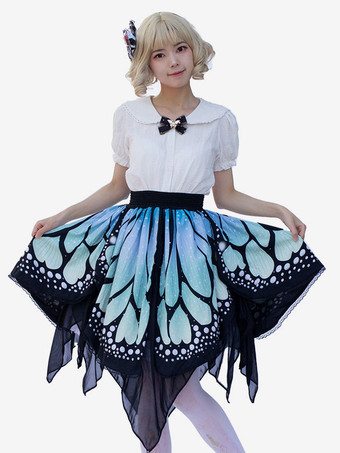原宿ファッションロリータスカートイメージとして蝶フリル花柄ロリータスカート