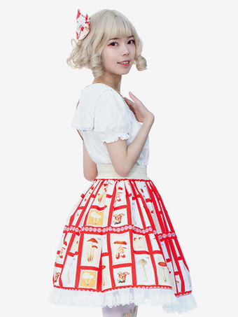 アイドル服ロリータSK花柄赤フリルロリータスカート