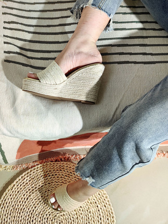 レディース スリングバック ポリエステル ウェッジ サンダル