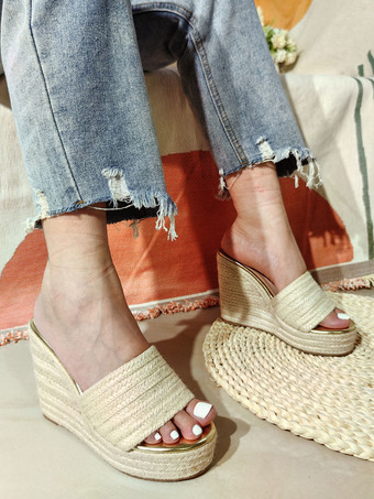 レディース スリングバック ポリエステル ウェッジ サンダル