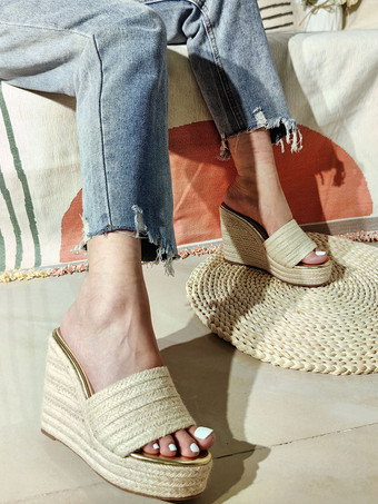 レディース スリングバック ポリエステル ウェッジ サンダル