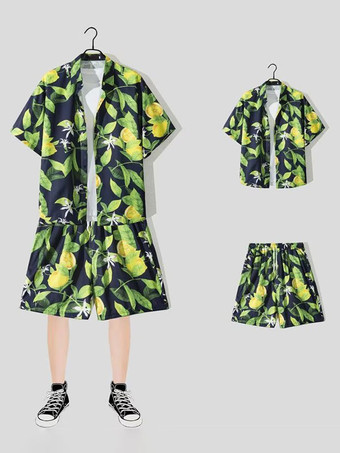 黄緑色メンズコーデ 紳士服 黄緑 カジュアル 半袖 衣装セット