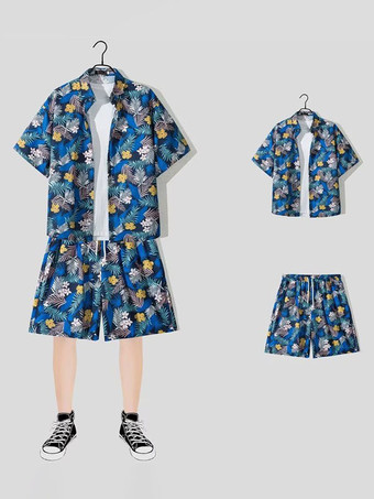 ディープブルーメンズコーデ 紳士服 黄緑 カジュアル 半袖 衣装セット