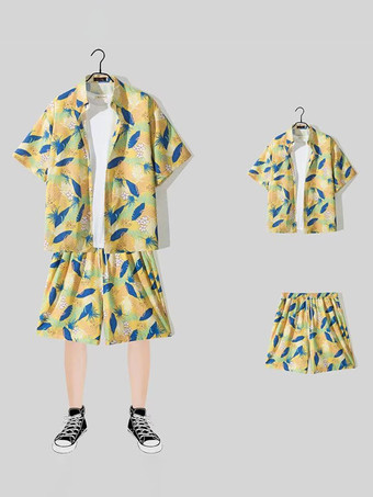 ベージュメンズコーデ 紳士服 黄緑 カジュアル 半袖 衣装セット