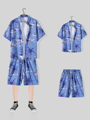 ブルー メンズコーデ 紳士服 ベージュ カジュアル 半袖 マッチングスーツ