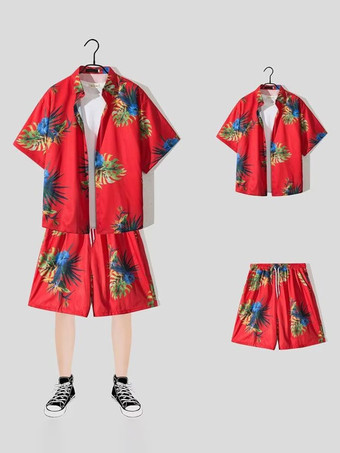 レッド メンズコーデ 紳士服 ベージュ カジュアル 半袖 マッチングスーツ