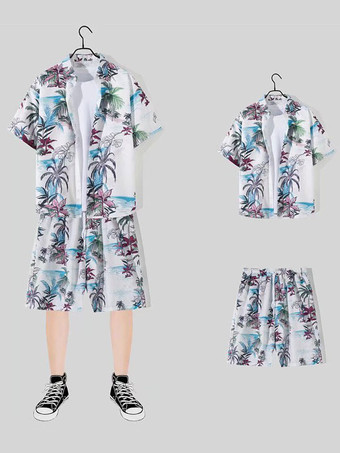 パープル メンズコーデ 紳士服 ベージュ カジュアル 半袖 マッチングスーツ