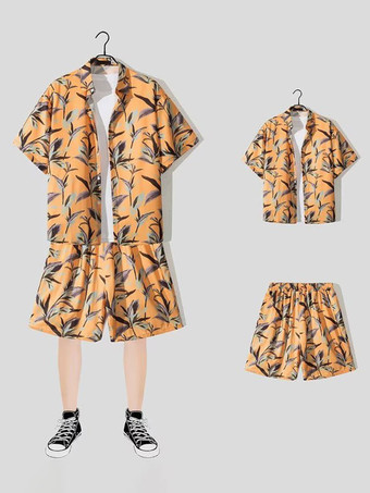 オレンジメンズコーデ 紳士服 ベージュ カジュアル 半袖 マッチングスーツ