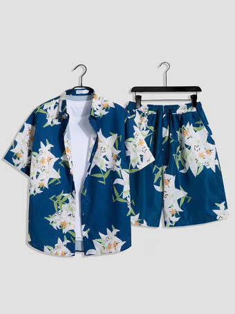 ブルー メンズコーデ 紳士服 ホワイト カジュアル 半袖 衣装セット