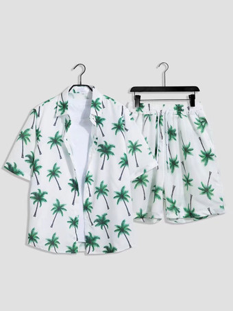 グリーン メンズコーデ 紳士服 ホワイト カジュアル 半袖 衣装セット