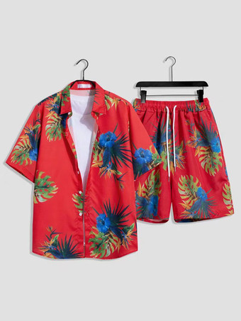 レッド メンズコーデ 紳士服 ホワイト カジュアル 半袖 衣装セット