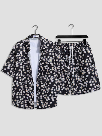 ブラック メンズコーデ 紳士服 オレンジシック半袖衣装セット