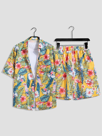 イエローメンズコーデ 紳士服 オレンジシック半袖衣装セット