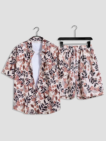 サーモンピンクメンズコーデ 紳士服 オレンジシック半袖衣装セット