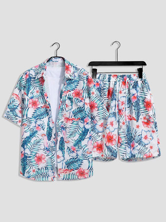 ブルー メンズコーデ 紳士服 オレンジシック半袖衣装セット