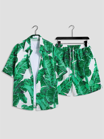 グリーン メンズコーデ 紳士服 オレンジシック半袖衣装セット