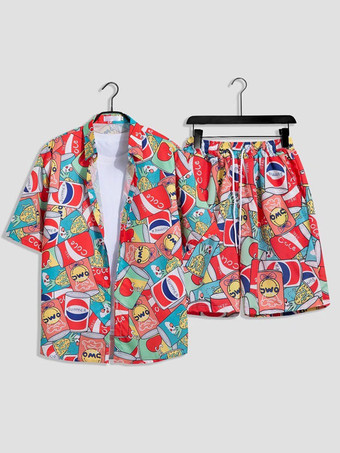 レッド メンズコーデ 紳士服 オレンジシック半袖衣装セット