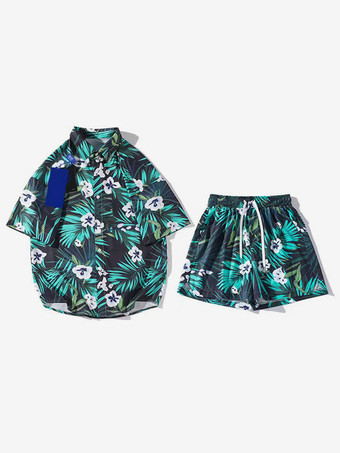 グリーン メンズコーデ 紳士服 オレンジシック半袖衣装セット