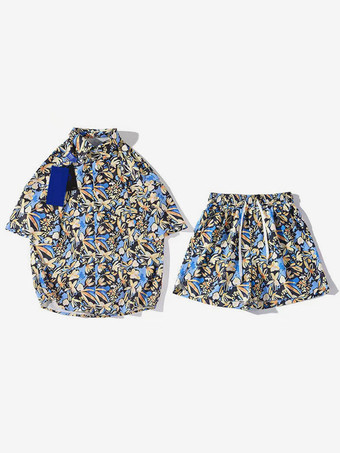 ライトスカイブルーメンズコーデ 紳士服 オレンジシック半袖衣装セット