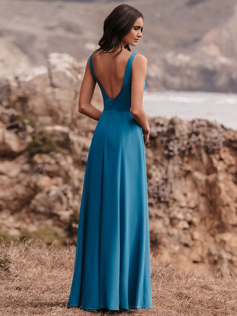 ブライズメイドドレス 弾性シルクのようなサテン Aライン マキシレングス ウェディングパーティードレス