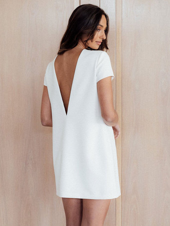 ショートウェディングドレス ジュエルネック 半袖 ショートショートブライダルドレス