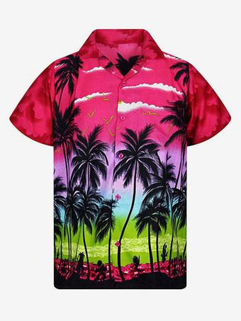 ローズレッド男性用カジュアルシャツシックなプリントイエローメンズシャツ